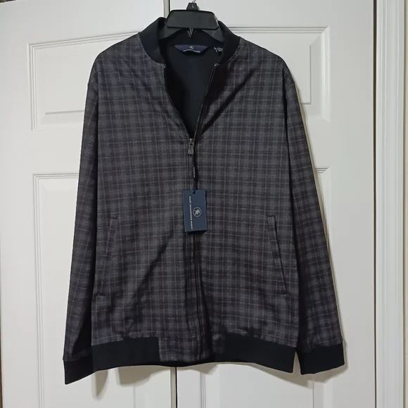 Hart Schaffner Marx Plaid Pattern Black Red Grey White Jacket Medium